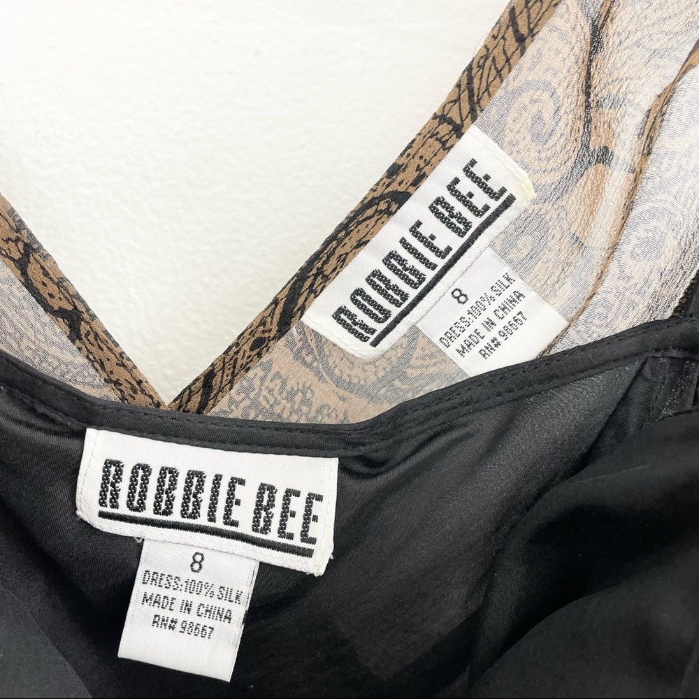 Vintage 90s Brown and Black Paisley Silk Handkerchief Midi Dress - Picture 5 of 5